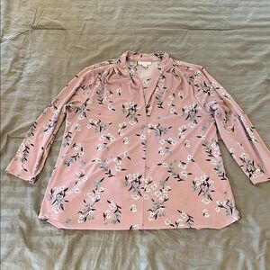 Charter Club Pink Boxy Blouse with Notched Collar